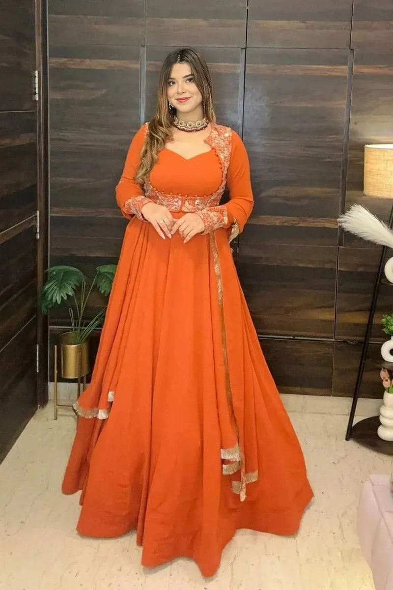 Chic and Stunning Orange Floor-Length Dress – Patiyala Shop