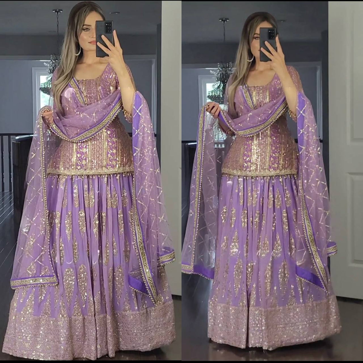 Girls Pink Blouse & Floral Lehenga Set with Purple Dupatta  Festive Partywear main image 0