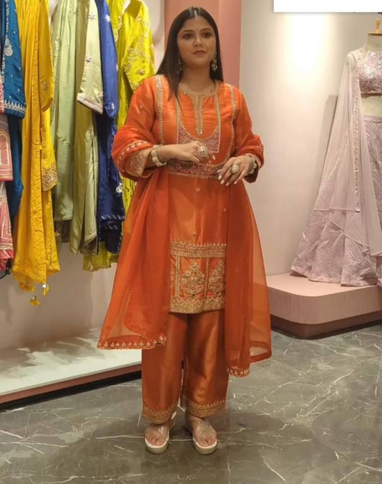 TRENDING TOP WITH WORK AND PANT WITH DUPATTA