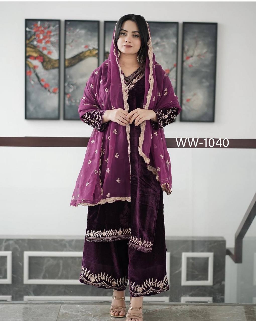 Launching New Velvet Top-Pent With Dupatt Set