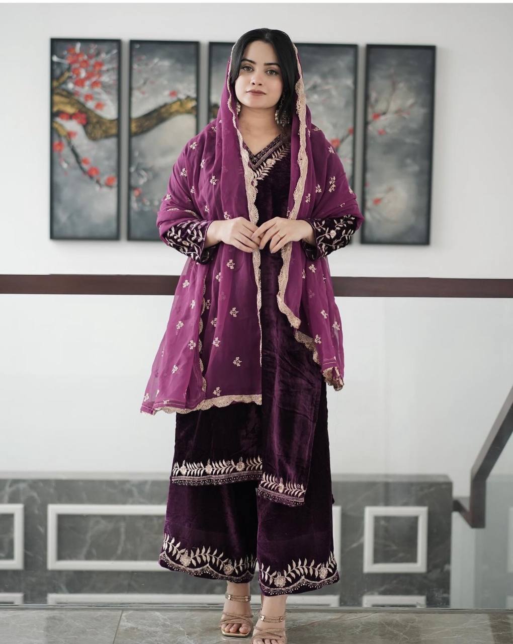 Launching New Velvet Top-Pent With Dupatt Set