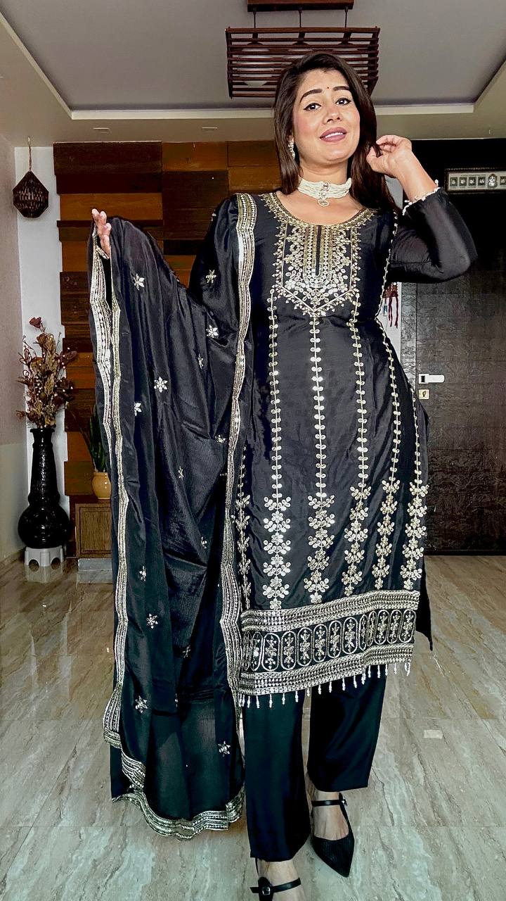 Pure Cinon Top-Pent and Dupatta Set