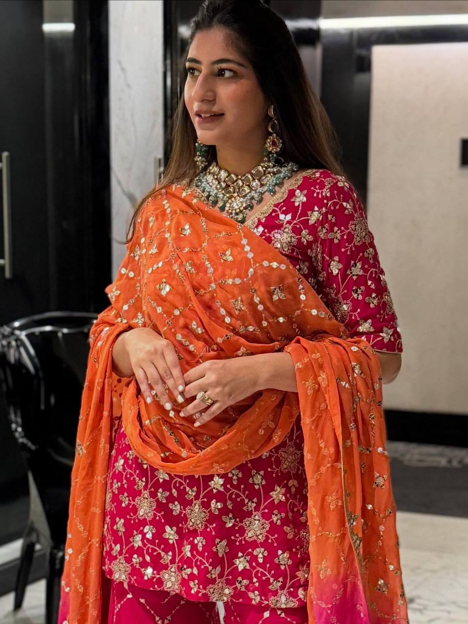 Radiant Elegance in Pink Attire