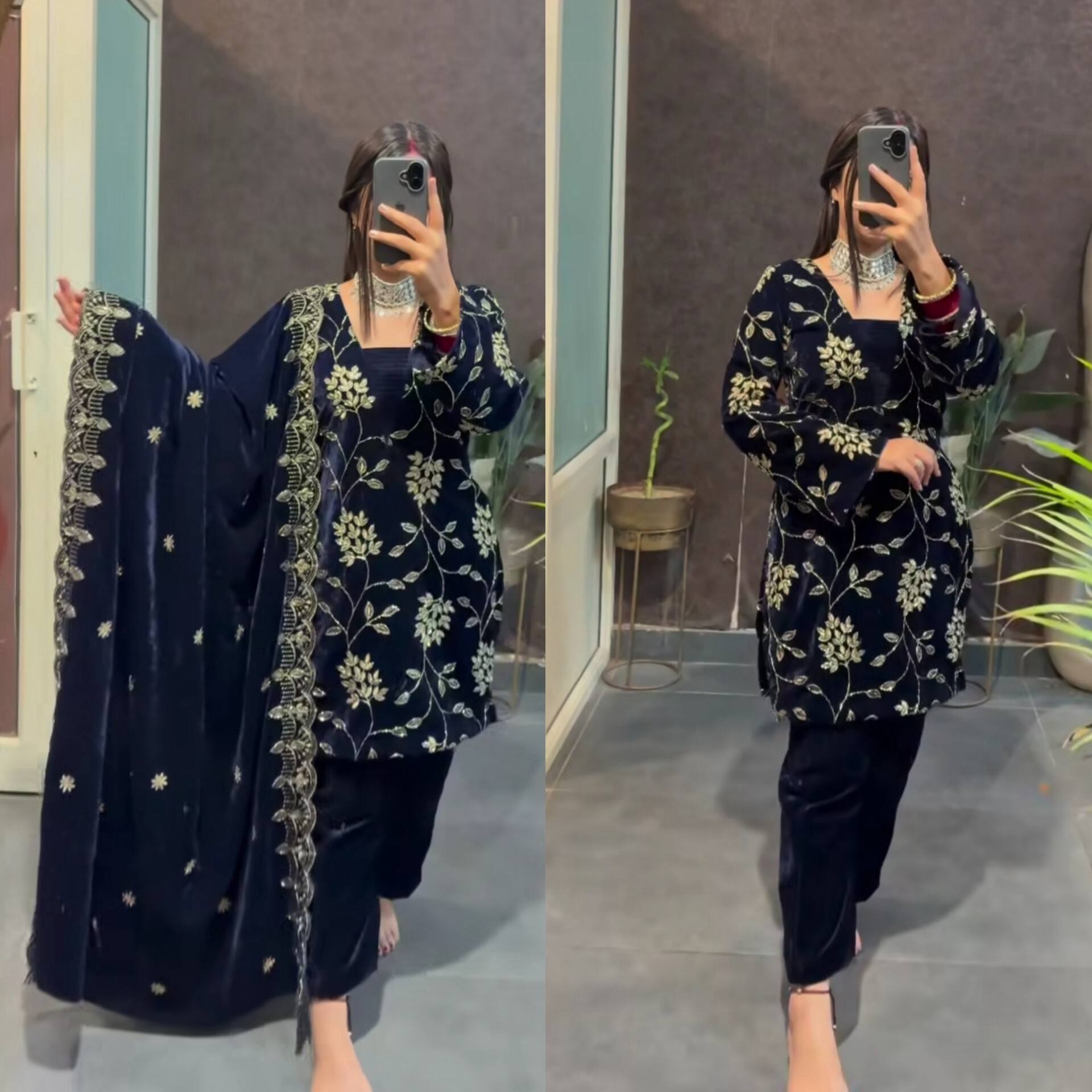 Floral Dreams in Midnight Velvet Attire