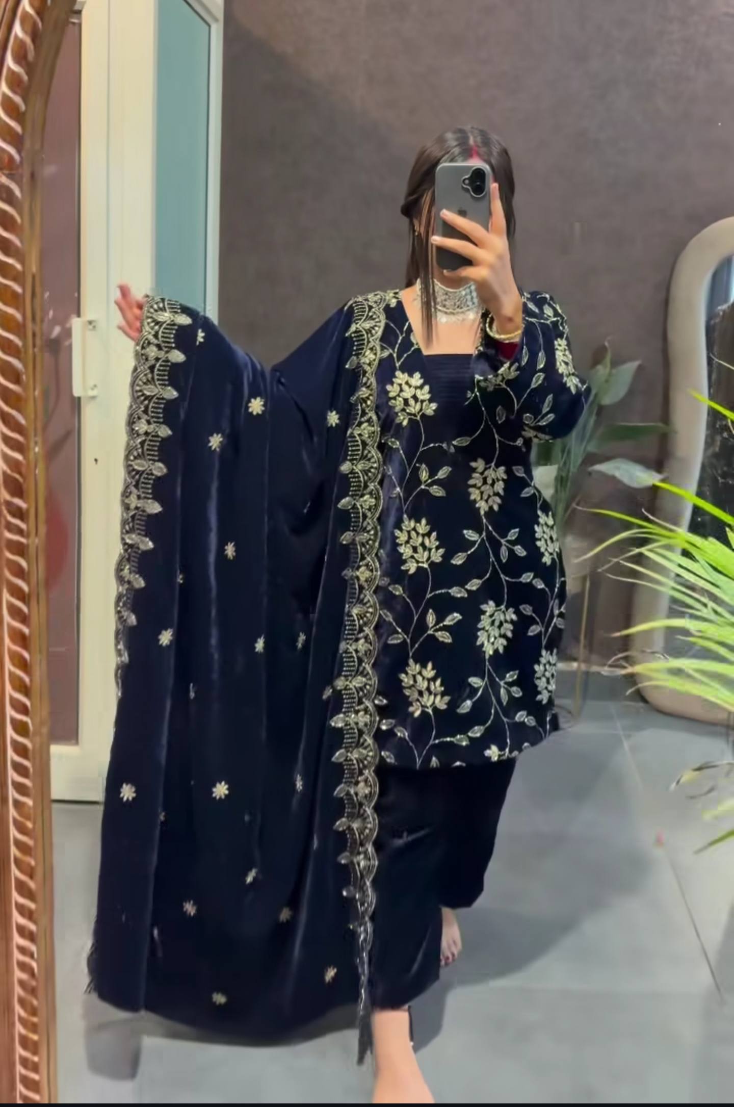 Floral Dreams in Midnight Velvet Attire