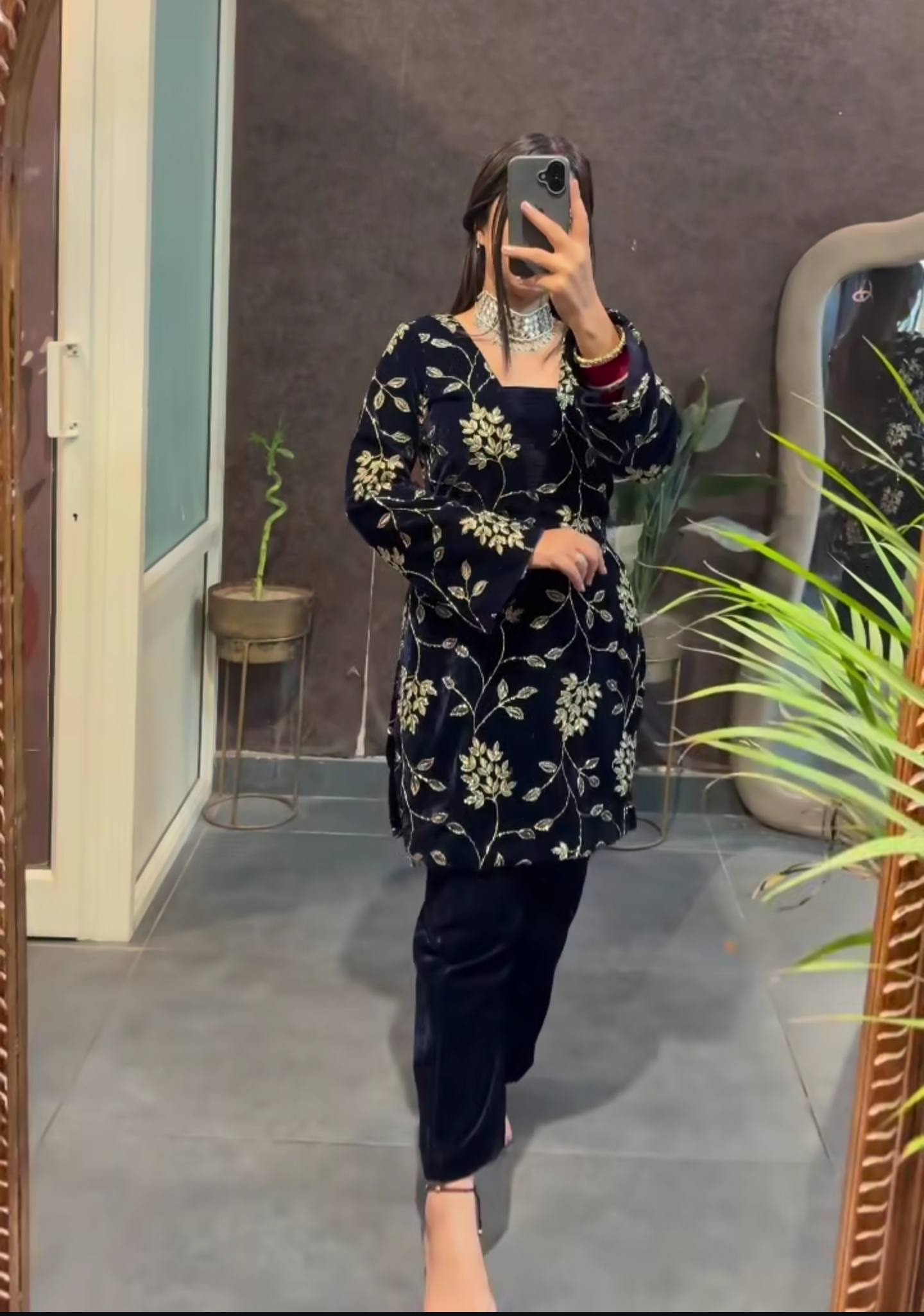 Floral Dreams in Midnight Velvet Attire