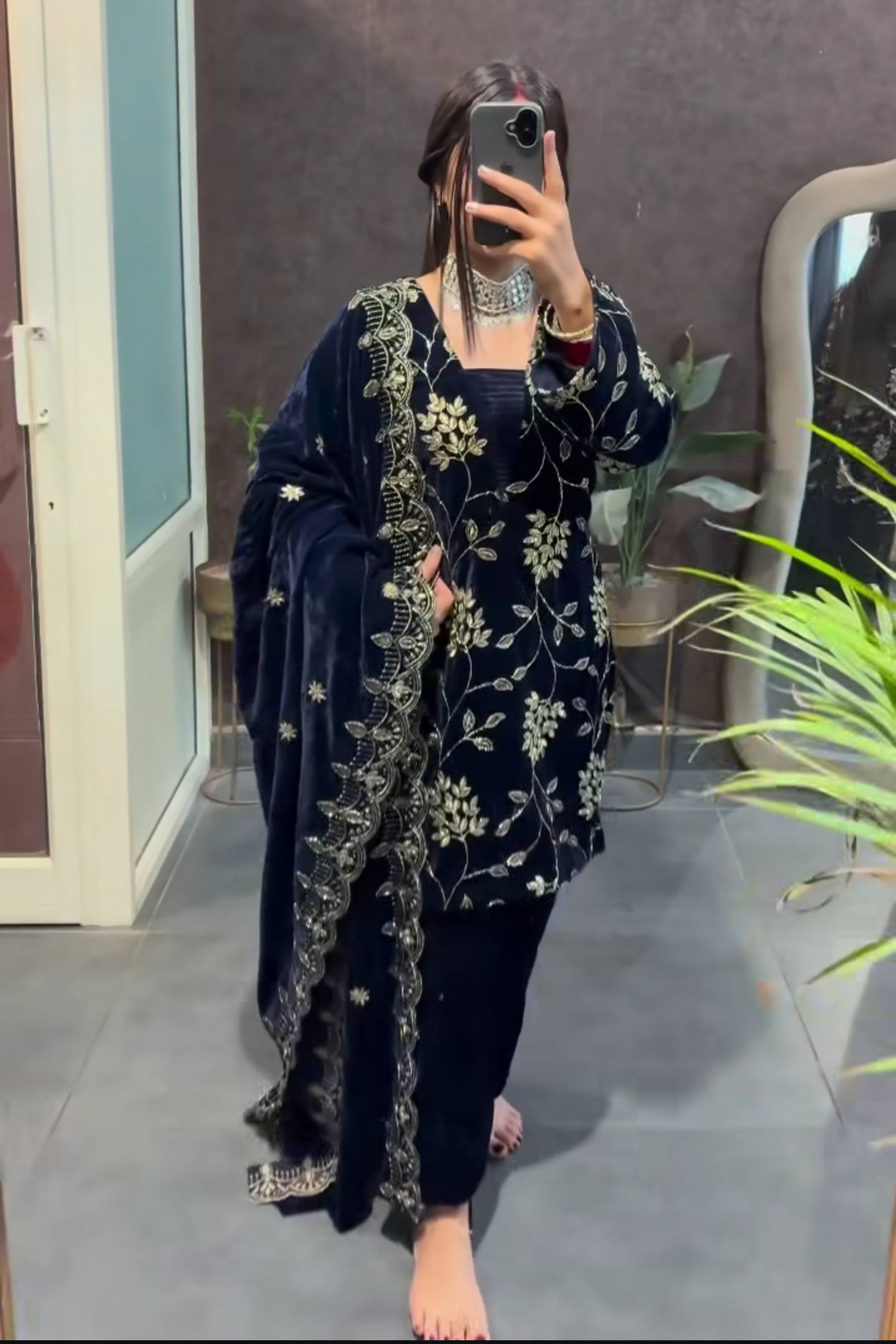 Floral Dreams in Midnight Velvet Attire