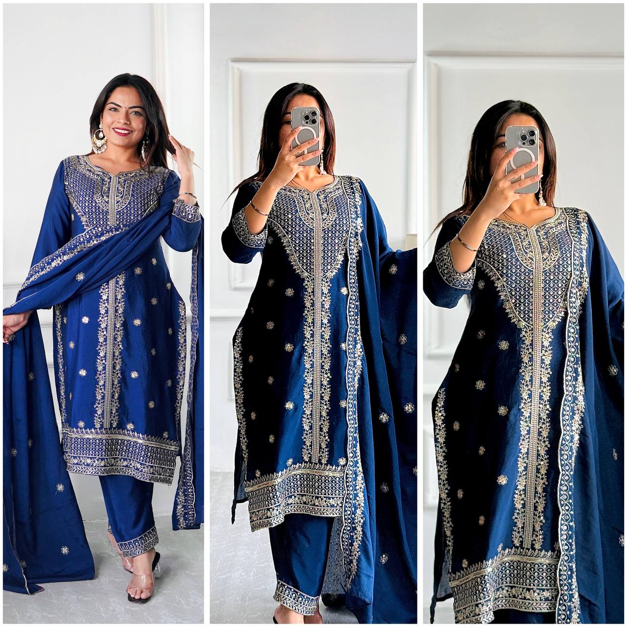 Royal Blue Grace: Timeless Embroidery in Ethnic Elegance