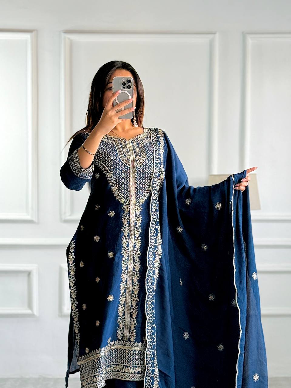 Royal Blue Grace: Timeless Embroidery in Ethnic Elegance