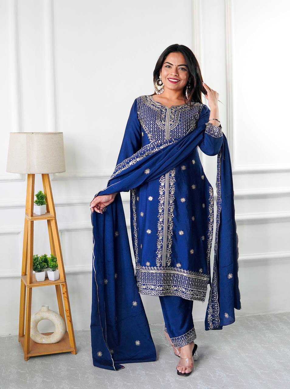 Royal Blue Grace: Timeless Embroidery in Ethnic Elegance