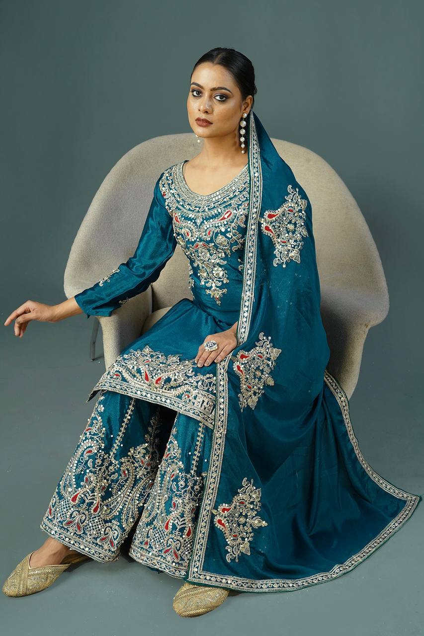 New Designer Collection In Pure Chinnon suit set