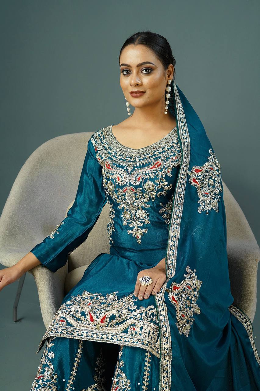 New Designer Collection In Pure Chinnon suit set