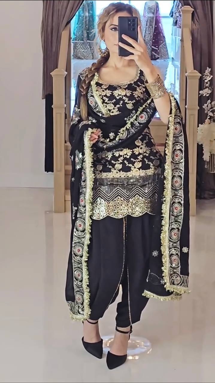Black Patiala Suit with Antique Gold and  Embroidery