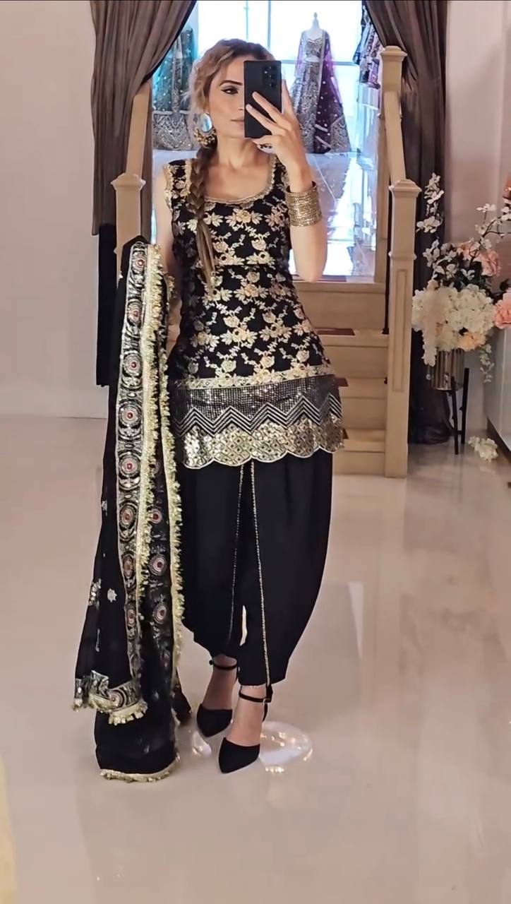 Black Patiala Suit with Antique Gold and  Embroidery