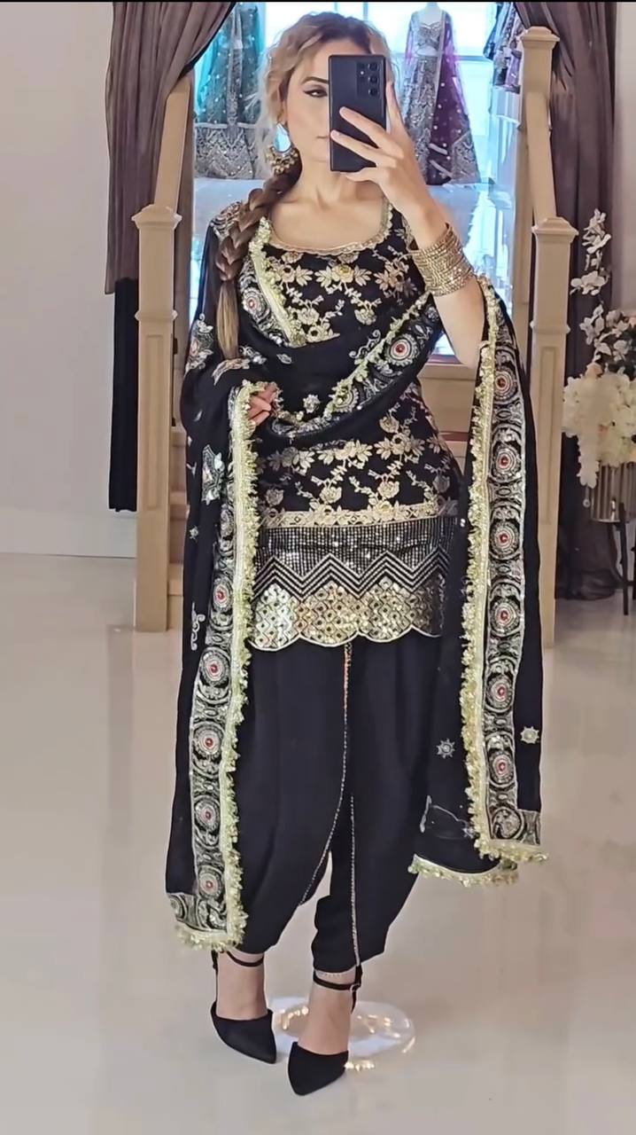 Black Patiala Suit with Antique Gold and  Embroidery