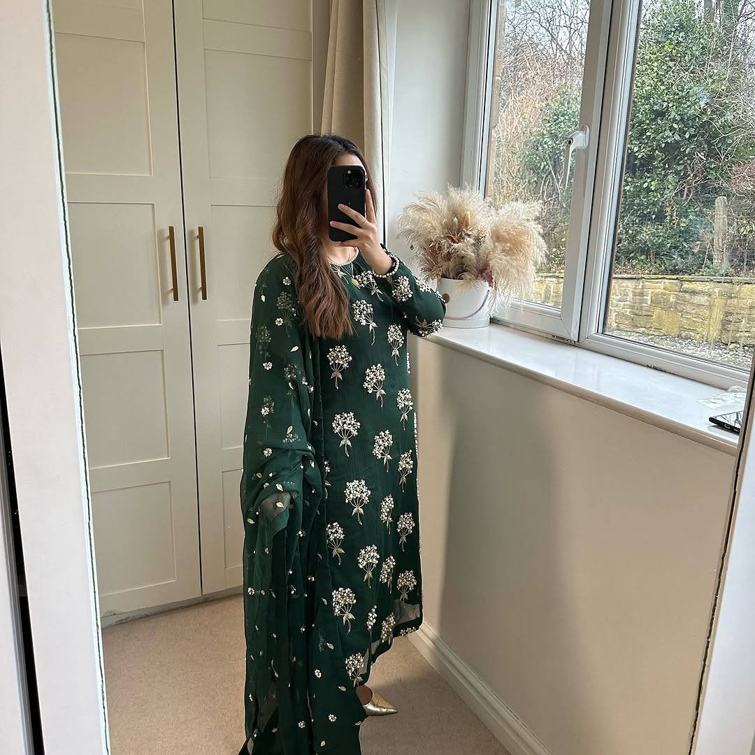 Elegance in Emerald Floral Attire