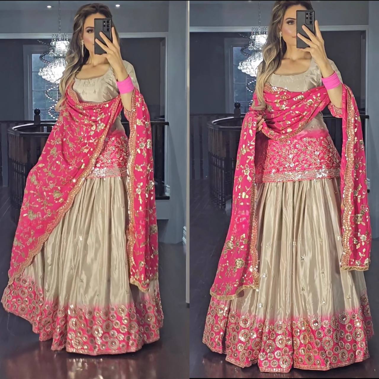 Peding Colour New Designer Chinon Fabric Top Lehenga and Dupatta With Heavy Embroidery Work Set