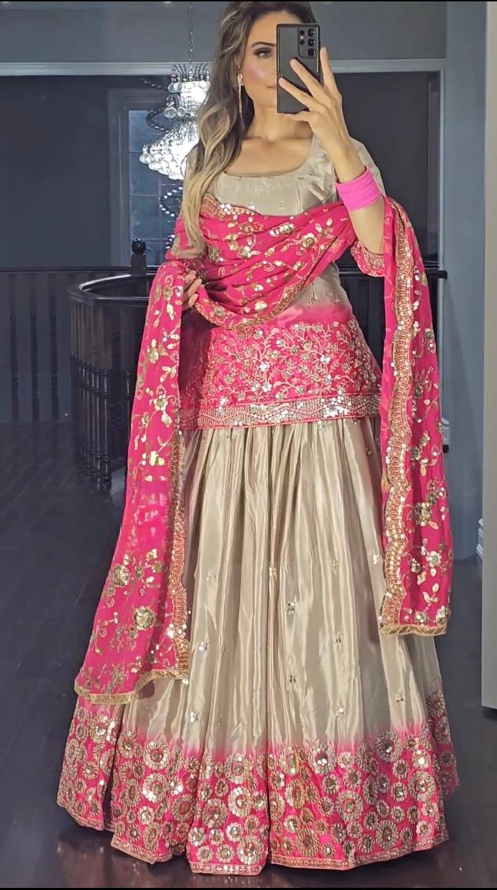 Peding Colour New Designer Chinon Fabric Top Lehenga and Dupatta With Heavy Embroidery Work Set