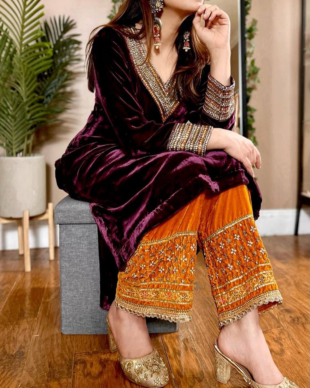 Chic Velvet Attire with Stunning Accents