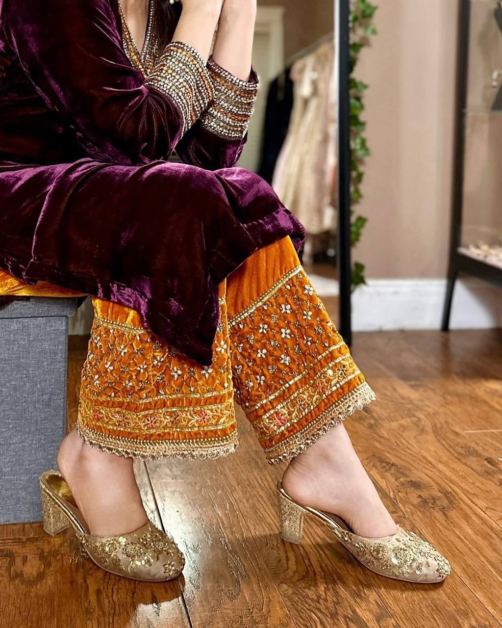 Chic Velvet Attire with Stunning Accents