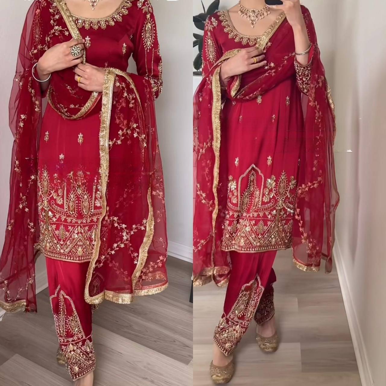Elegant Red Ethnic Ensemble for Celebrations