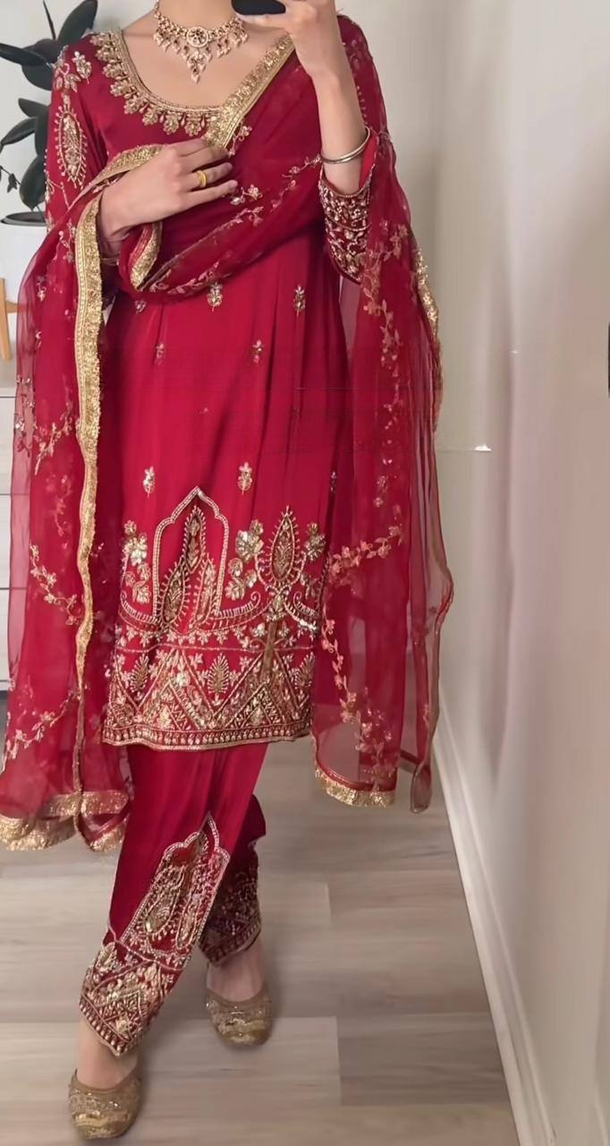 Elegant Red Ethnic Ensemble for Celebrations