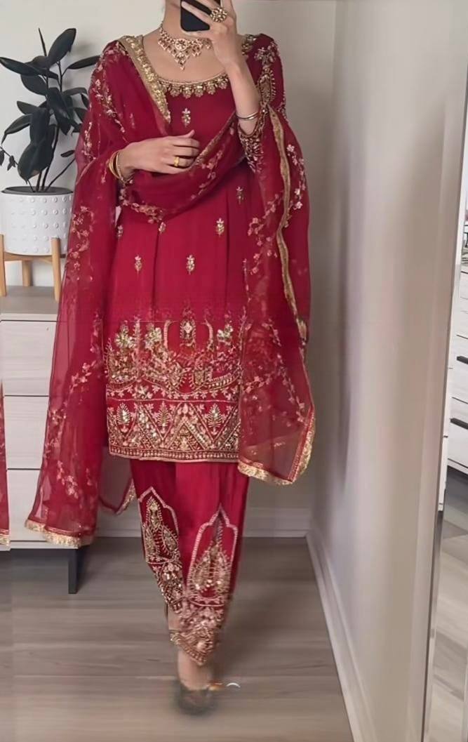 Elegant Red Ethnic Ensemble for Celebrations