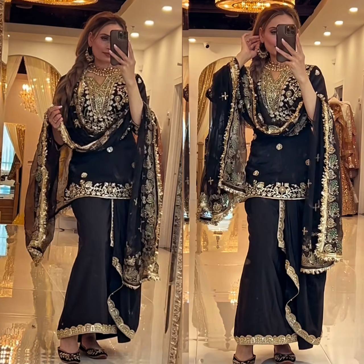 Elegance in Black and Gold Attire