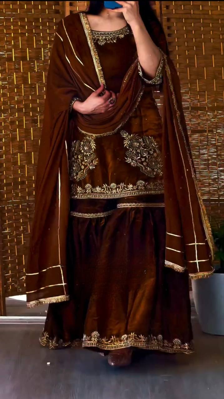 Festive Glamour in Luxurious Brown Fabric