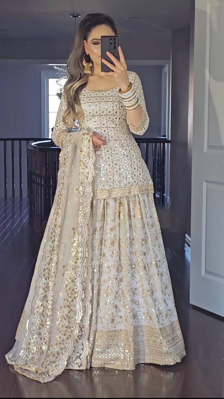 White Colour New Designer Party Wear Look Top Lehenga and Dupatta With Heavy Embroidery Work Set