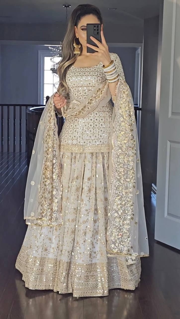 White Colour New Designer Party Wear Look Top Lehenga and Dupatta With Heavy Embroidery Work Set