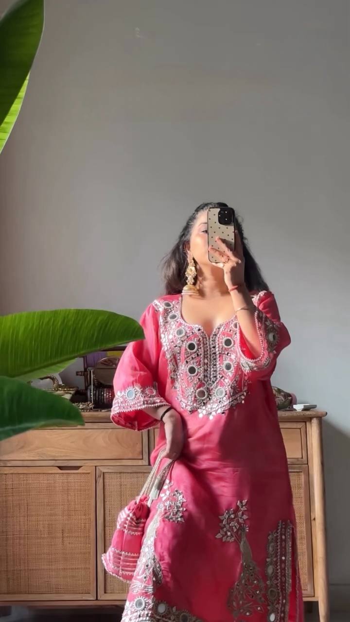 Vibrant Pink Kurta with Intricate Embroidery