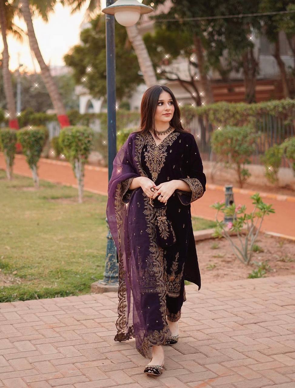 Ready To Wear  Velvet Top -Pent  Dupatta Set