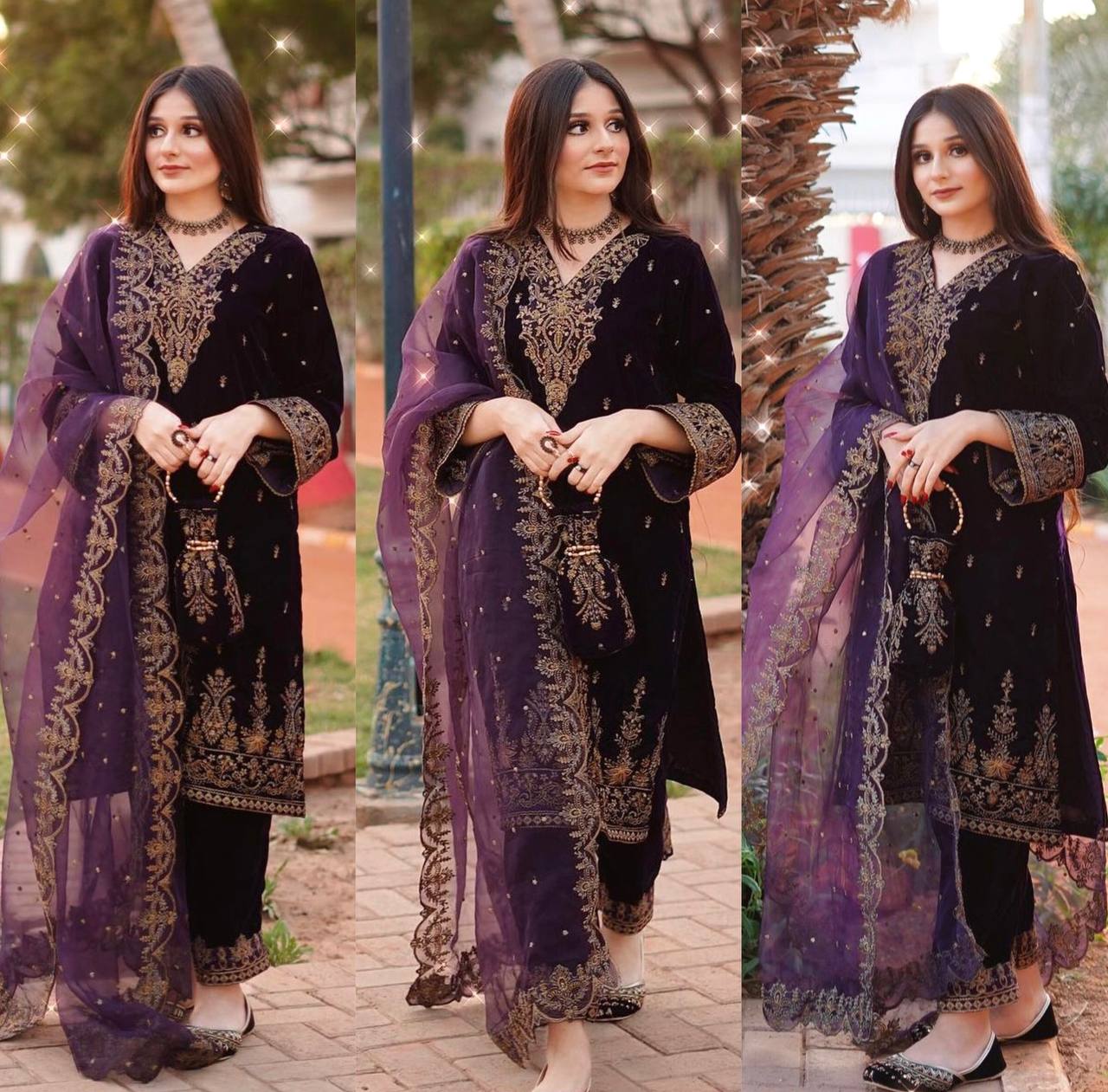 New Velvet Top -Pent  Dupatta Set Fully Stitched