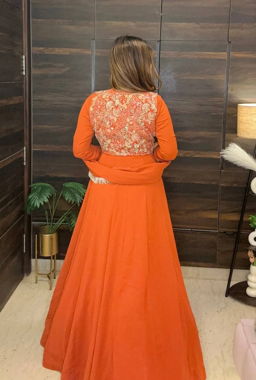 Chic and Stunning Orange Floor-Length Dress – Patiyala Shop