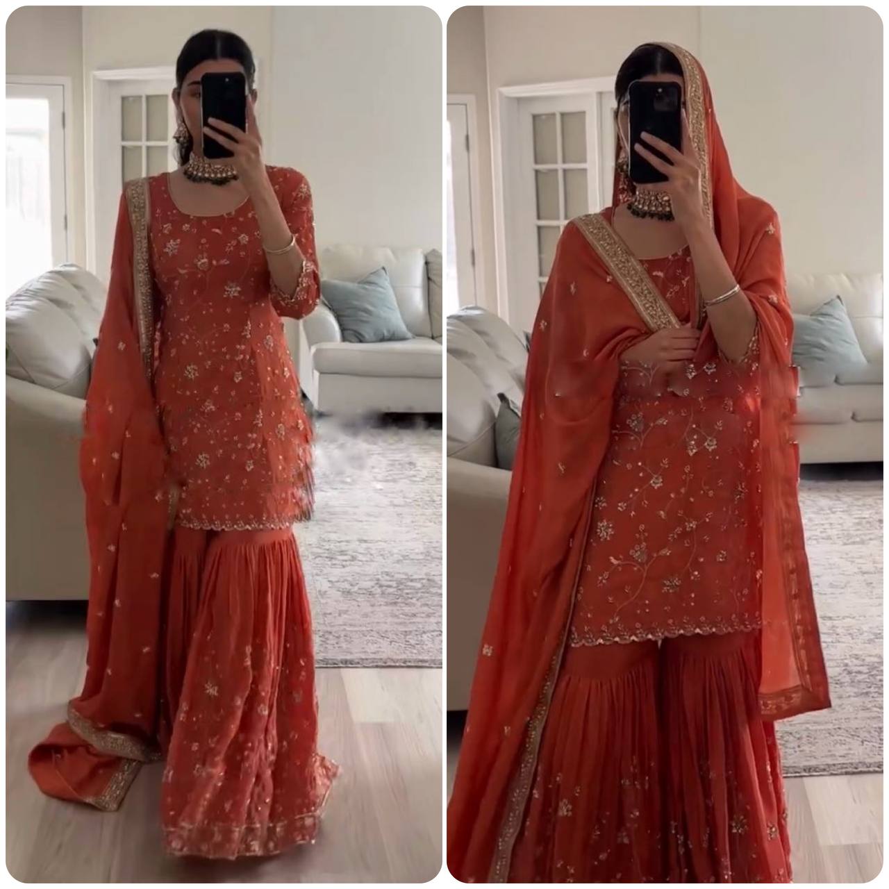 Graceful Orange Dress with Intricate Embroidery