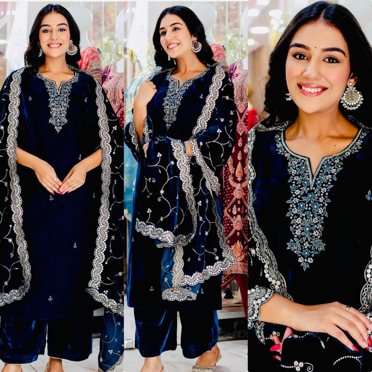 New Velvet Top -Pent  Dupatta Set