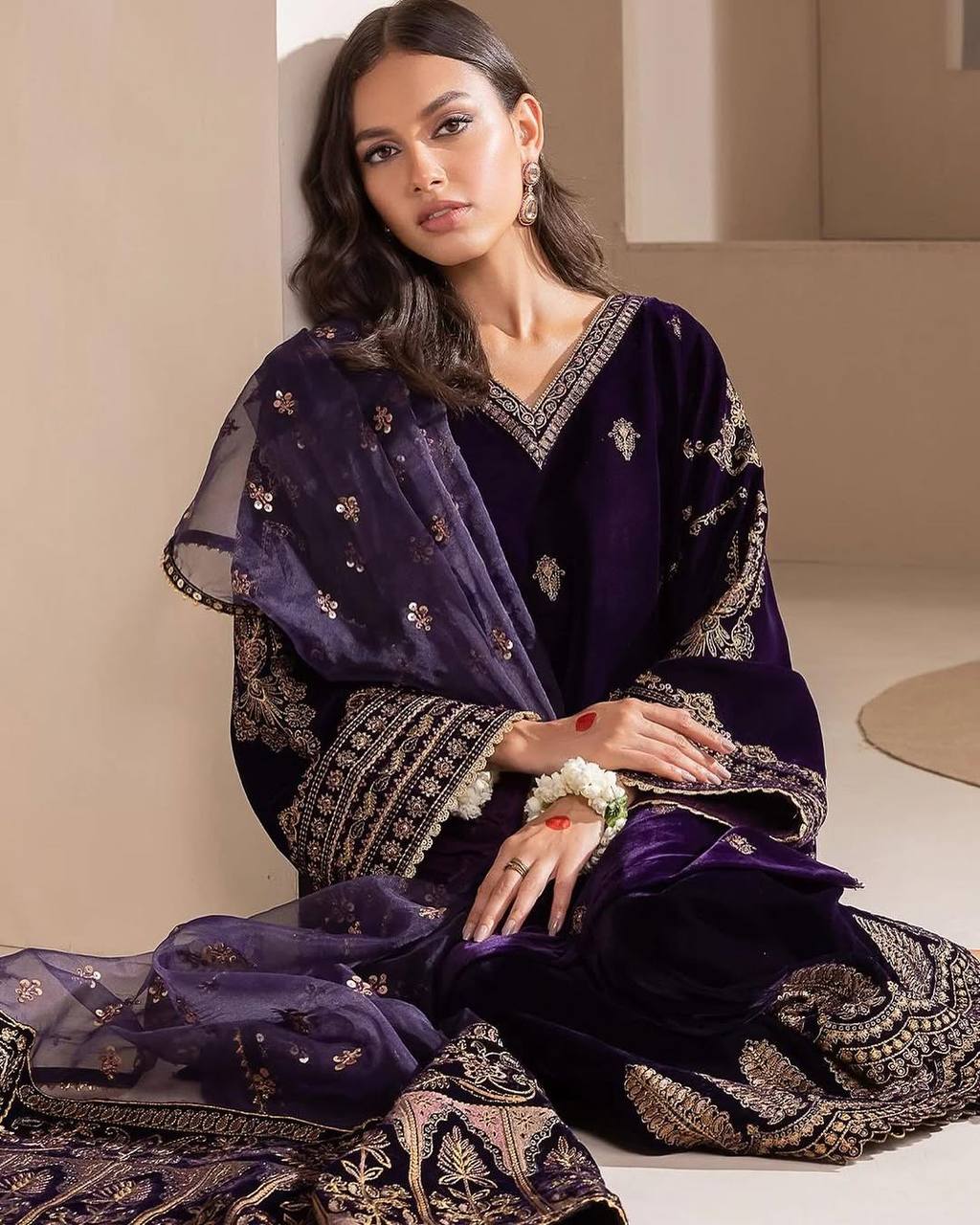 HEAVY VELVET  SEQUENCE EMBROIDERY WORK SUIT