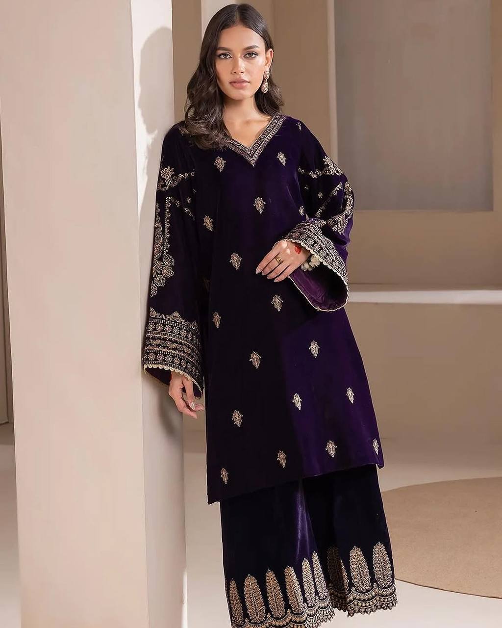 HEAVY VELVET  SEQUENCE EMBROIDERY WORK SUIT