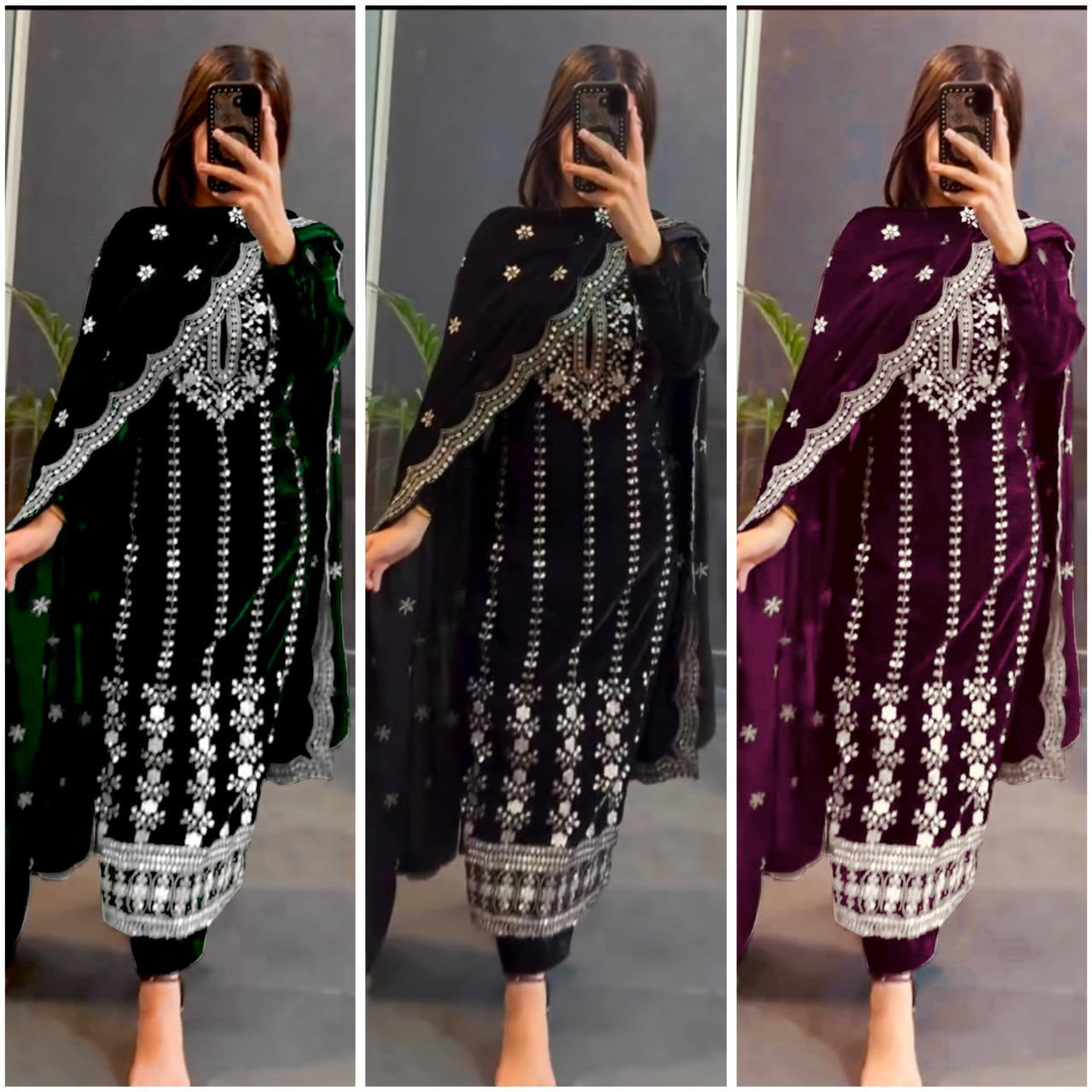 New Velvet Top -Pent  Dupatta Set