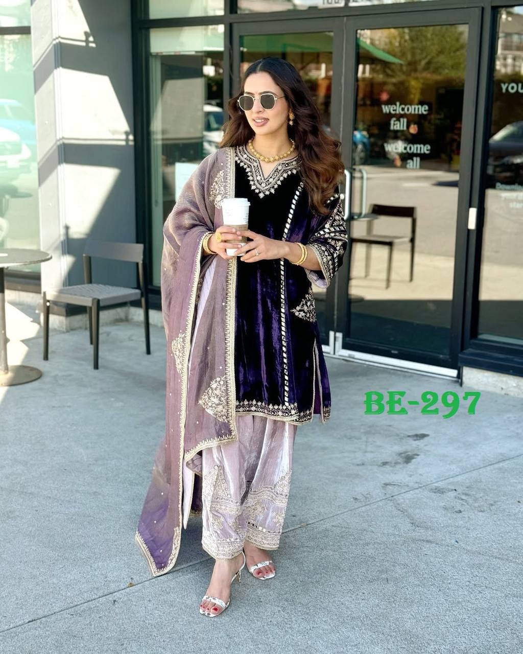 ADORABLE HEAVY VELVET SEQUENCE EMBROIDERY WORK SUIT