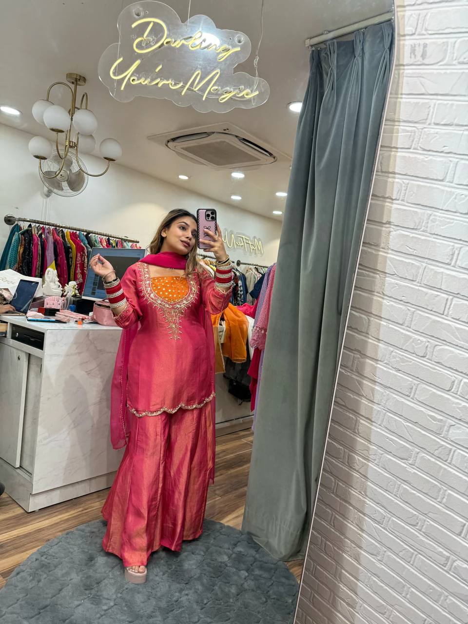 Radiant Elegance Pink Festive Attire
