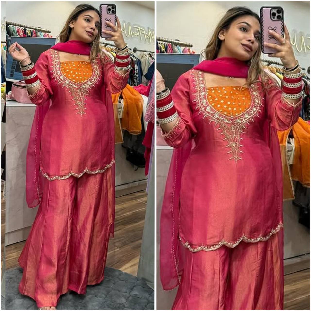 Radiant Elegance Pink Festive Attire