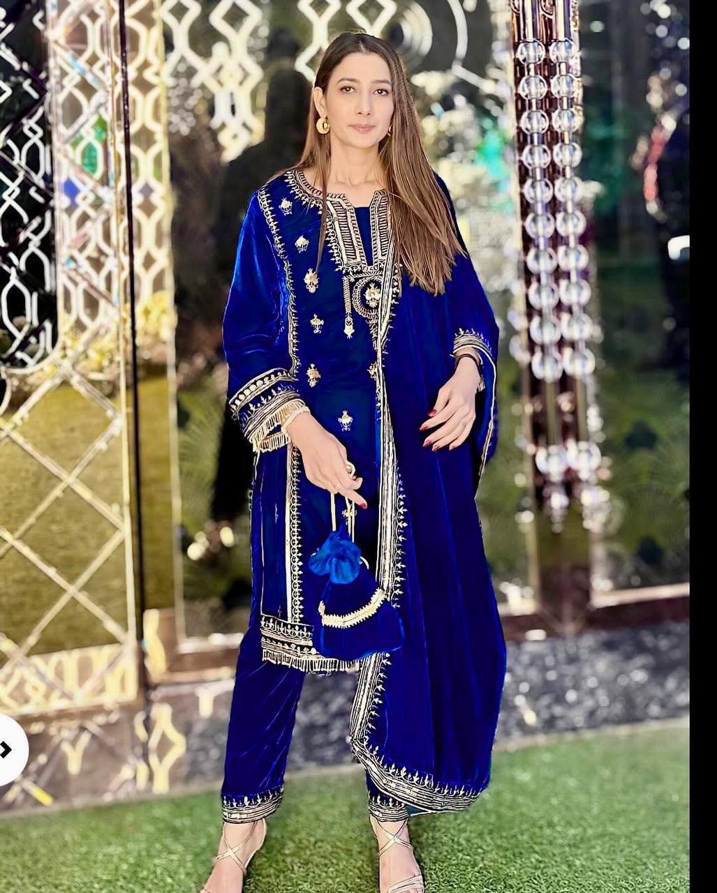 HEAVY VELVET  SEQUENCE EMBROIDERY WORK SUIT IN BLUE