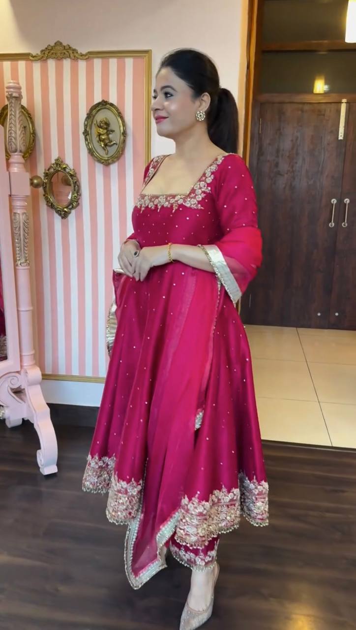 New Party Wear Look Pur Vichitra Silk Anarkali Gown