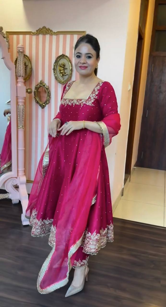 New Party Wear Look Pur Vichitra Silk Anarkali Gown