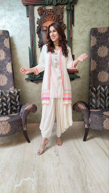 White Colour Embroidered Ready To Wear Punjabi Suit