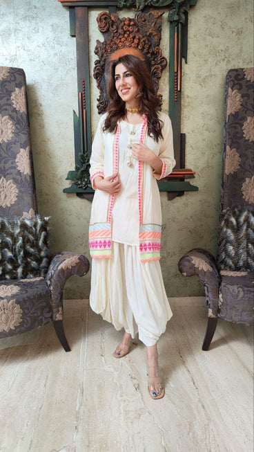 White Colour Embroidered Ready To Wear Punjabi Suit