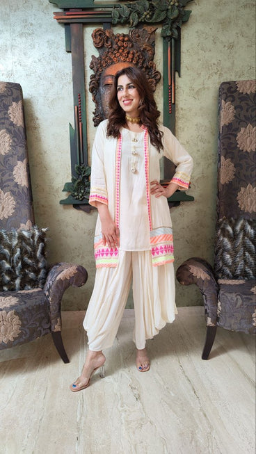 White Colour Embroidered Ready To Wear Punjabi Suit