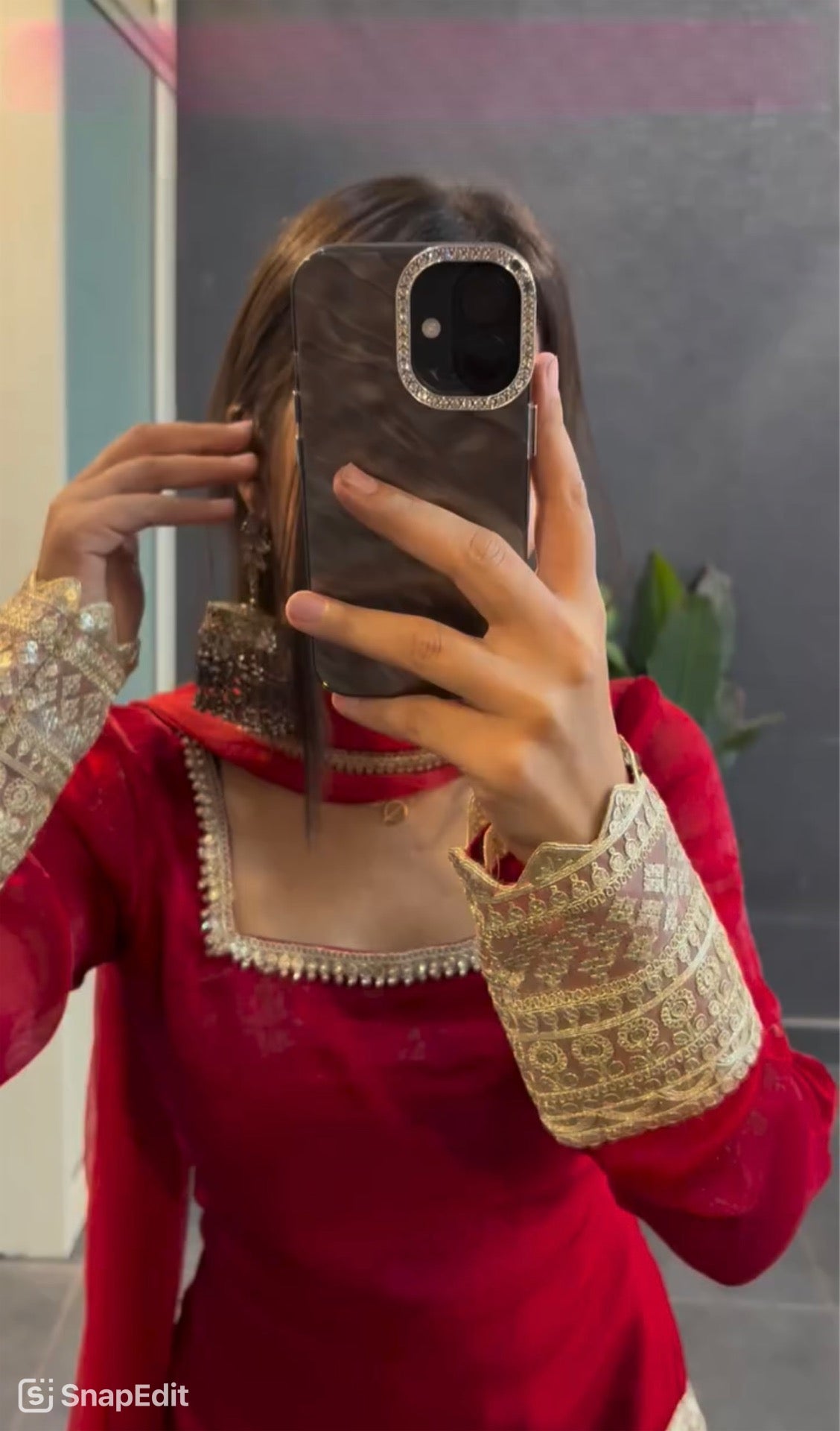 Red Garara Suit Heavy Chinnon Silk Embroidery Work Sharara Suit